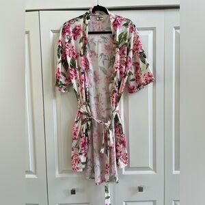Show Me Your MuMu Robe with Open Front & Belt Pink Multi Color Floral One Size
